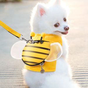 Leashes Bee Dog Harness and Leash Set Cute Kitten Vest With Snack Bag Soft Comfort Puppy Clothes Waterproof Pomerian Dog Accessories