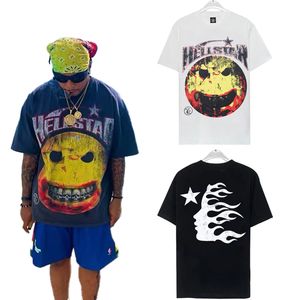 Designer American Brand Hellstar Shirt Mens T-Shirt Pullover Printed Smiling Face Hellstar Mens قصيرة الأكمام فضفاضة شارع شارع شارع Hip Hop قصير الأكمام