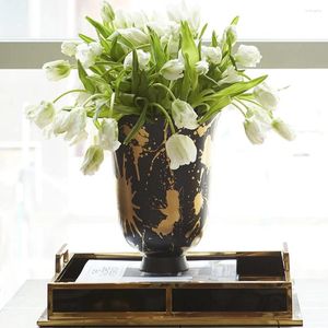 Vasos modernos preto ouro vaso de cerâmica decoração de casamento arranjo de flor hidropônica mesa de jantar sala de estar