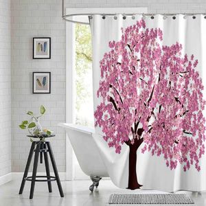 Chuveiro cortinas flor árvore primavera cortina marrom preto torso flor cheia impresso tecido de poliéster à prova dwaterproof água banheiro com ganchos