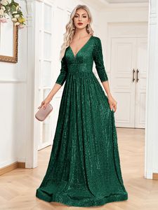 Abito da sera formale da donna con scollo a V, abito da cocktail maxi per festa di matrimonio con paillettes