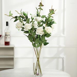 Dekorative Blumen, 87 cm, Seide, künstliche weiße Rose für Vase, Garten, Hochzeit, Zuhause, Weihnachten, Raumdekoration, Zubehör, Geschenk, Kranz, Blumenstrauß