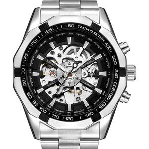 Orkina Silver Stainless Steel Classic Designer Mens Skeleton Watches Top Brand Luxury Transparent Mechanical Male Watch Watch 2107281K