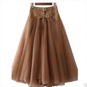 Skirts High-waisted Skirt Spring And Autumn Long Style Fashion Spliced Mesh Half-length