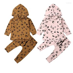Conjuntos de roupas leopardo infantil bebê menina roupas manga longa pulôver com capuz tops leggings calças outfits treino