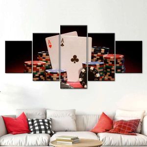 5 Panel Poker Poker Paintas Poker Poker Aces Wall Art Play Card Plakaty i nadruki do dekoracji ściany pokoju w kasynie