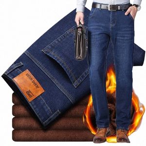 2023 Brand Autumn Winter Warm Flocking Denim Soft Man Activities Fleece Line Men Jeans Black Blue Grey Colors L5Vm#