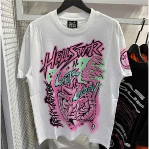 Summer Hellstar T Shirt Designer T Shirts Graphic Tee Clothing Hipster Washed Fabric Street Graffiti Bokstäver Folie Print Vintage Black Löst passande plus storlek 7679