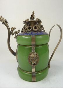 Samlarobjekt gamla porslin Handarbetet Superb Jade Teapot Armored Dragon Lion Monkey Lid9239245