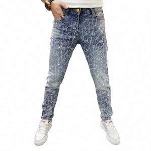 lusso Full Rhineste Jeans da uomo Fi Heavy Proc maschio stretto pantaloni a matita All Seas Wear Trend uomo di alta qualità Denim Tr S0KG #