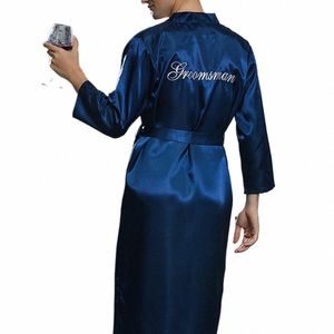 haft haft haftowa satyna miękka domowa koszulka nocna dla mężczyzn Casual Kimo Groomsman Wedding Party Sleepars Plus Size 3xl T9am#