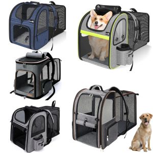 Carriers Pet Supplies Tragbare atmungsaktive Doppelschulter-Katzentasche, faltbarer Welpenrucksack, modische und erweiterbare Haustiertasche