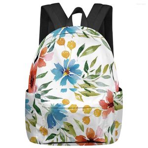 Plecak akwarela kwiatowy i rośliny Wzory dużej pojemności męskie torby laptopa High School Teen College Girl Student Mochila