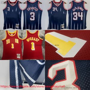 Wydrukowane klasyczne retro czerwone 2004-05 Basketball Tracy 1 McGrady Jersey Vintage Blue 1999-00 Steve 3 Francis Jerseys 1996-97 Blue Stripe 34 Hakeem Olajuwon Jerseys