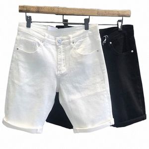 Sommarmän lös rak denim vit svart casual knä längd jeans shorts r4qz#