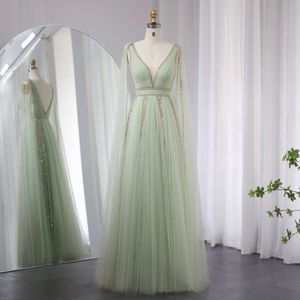 Arab Green Sage Evening Sharon Said Dress Cape Sleeves Pink Yellow Plus Size Elegant Dubai Women Wedding Party Gown Ss010