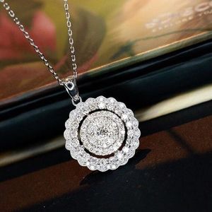 Ins Top Sell Círculo Pingente Jóias de Luxo 925 Prata Esterlina Corte Redondo Branco 5A Zircão Cúbico CZ Diamante Gemas Clavícula Colar Para Presente do Dia das Mães