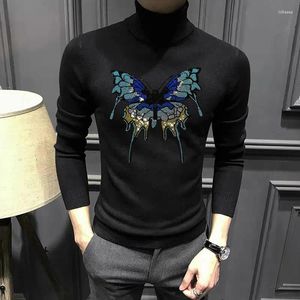 Men's Sweaters Fashion Original Turtleneck Sweater High Quality Rhinestone Hip Hop Classic Knit Pullover Oversized