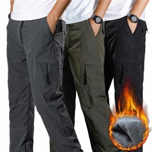 Novas calças de carga dos homens de pelúcia quente em linha reta roupas oversize sólido cinza versátil trabalho wear preto corredores cott calças casuais i5EL #