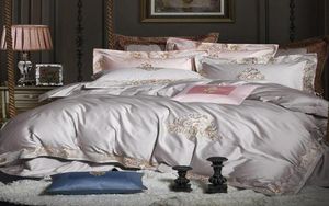 1000tc egyptisk bomull Royal Luxury Bedding Set White King Queen Size Brodery Bed Set Däcke Cover Bedlaket Set Parrure de Lit7330767