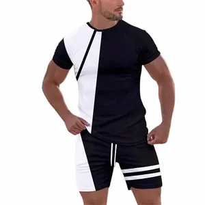 new Striped Color Block 3D Print T-Shirts Shorts Sets Men's Fi Tracksuits Short Sleeve T Shirt Pants Set Man Suits Clothing D4zt#