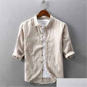 Mens Casual Shirts 2023 Cotton Linen Shirt Half Sleeve Blouse Top Botton Pinstripe Plue Size 4Xl Comfortable Handsome Men S Drop Deliv Ot5Vk