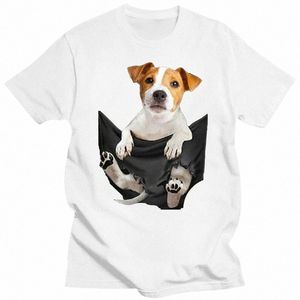 ジャック・ラッセル・イン・イン・イン・ポケットTシャツの犬の恋人シャツ黒いサイズS-3XL男性女性ユニセックスfi tshirt a2cg＃