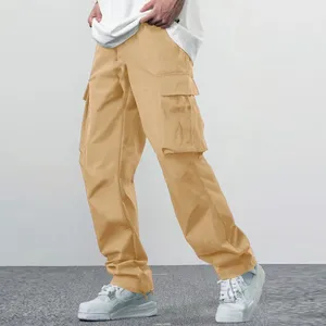 Men's Pants Casual Trouser Multi Pockets Workwear Straight Wide Leg Solid Color Soft Comfort Plus Size Korean Fashion Sweatpant