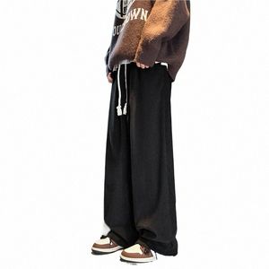 pants Men Corduroy Solid Casual Winter Fi Joggers Oversize Loose Baggy Wide Leg Trouser Harajuku Handsome Simple Drawstring Q1Jf#