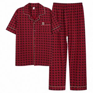 Nuovi indumenti da notte da uomo Cott Pijama Colletto rovesciato Pigiama Set manica corta Abiti da notte Abiti da casa maschili Pigiama Pigiama U5rW #