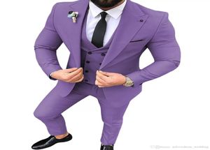 Purple Men 3 Piece Suit Slim Fit Men Wedding Tuxedos Peak Lapel One Button Blazer Formal Business Suits JacketPantsVest7504896