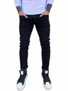 Mężczyźni ułożone w stosy czarne dżinsy fi fajne streetwear y2k n nogi dżinsowe spodnie chłopak plus rozmiar punkowy szczupły spodni B4G9#