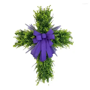 Party Decoration Easter Cross Wreath with Bow Garland Hängande prydnad för hemmaplan Dörrvägg Garden Art Gift Spring Decor