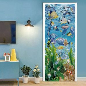 Aufkleber Ozean Fisch Schule Türaufkleber Die Unterwasserwelt Türaufkleber Tapete Meeresleben Poster Wandbild Wohnzimmer Schlafzimmer Dekor