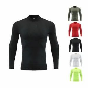 autunno Lg manica stretta collo semi-alto ad asciugatura rapida T-shirt da corsa da uomo Fitn Abbigliamento sportivo Top J5bX #