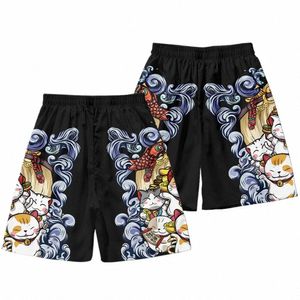 New Men Summer Black Cute Cats Print Shorts Thin Fast-drying Beach Trousers Casual Sports Short Pants Plus Size 6xl V1tm#