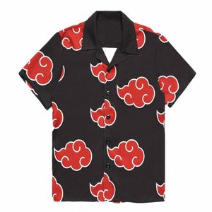 Hot Anime Shirt Men's Red Harajuku Pattern Fi Overdized Shirts Summer Short Sleeve Casual Tops Hawaiian Bluss Streetwear I2HT#