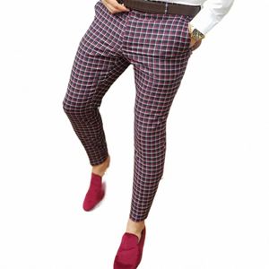 PLAID Print Casual Cargo Pants for Men Plus Size Pencil Pants Zipper Elastic Midje Pants Streetwear Male Sports Sweatpants J5QT#