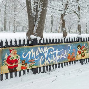 Aksesuarlar Vintage Noel Banner Bear Noel Baba Banners Noel Tatil Yeni Yıl Parti Malzemeleri için Geleneksel Noel Bahçesi Banner