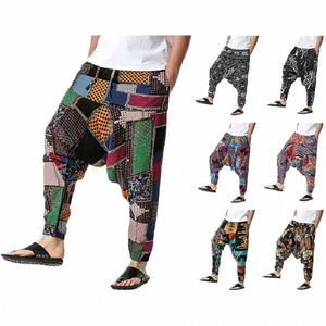 Mężczyźni Casual Cott Harem Pants Bohemian Style Joggers joga vintage workowate spodnie Sarouel Homme Hippy Hose HK02 F4SO#