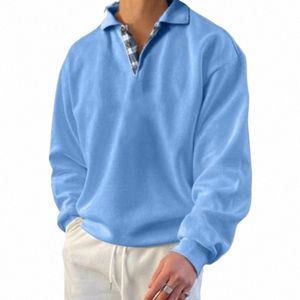 mężczyźni swobodne lg rękawowe koszule polo Fi splating lapel w stylu z kapturem z kapturem luźne przybudowanie bluzy pullover p3ud#