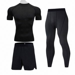 Mäns körning Set Gym Legging Thermal Underwear Comptri Fitn MMA Rguard Manlig snabbtorkande tights Track Suit K8G7#