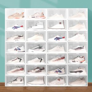 Clear Multicolor Shoe Box Foldable Storage Plastic Transparent Home Organizer Stackable Display Superimposed Combination Shoes Containers Cabinet Boxes W0220