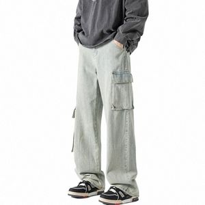 Nowe dżinsy duże spodnie kieszonkowe Mężczyzna w środę dżinsowe spodnie ładunkowe szerokie nogawki męskie dżinsy luźne zwykłe streetwear hip hop harajuku r0rk#