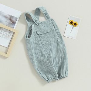 024M Kids Loose Jumpsuits 2023 Baby Summer Clothing Boys Girls Sleeveless Buttons Pockets Suspender Pants Children Overalls 240307