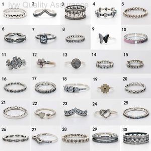 Designer pandoras anel Pan Family Ring S925 prata esterlina em forma de coração oco anel de prata tailandês com combinação entrelaçada e joias vermelhas empilhadas