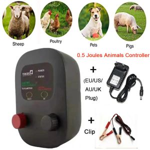 Cerca elétrica de portões, 0,5 joules, energizador portátil para fazenda, ovelhas, aves, gado, 2 modos ac aadpter 8 * baterias, controlador de animais