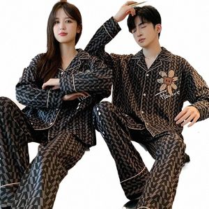 jesienna para piżamów Zestaw Nowy carto Cool Cott Nightwear Mejr Casual Home Suit Pary Sleep Faur Men Pijamas Para Parejas M2SH#