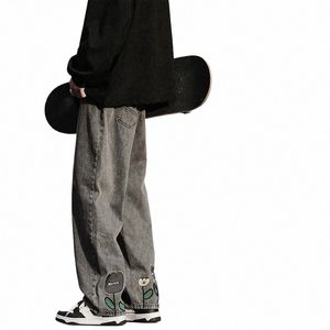 Mężczyźni dżinsy szerokie nogi dżinsowe spodnie luźne w lupgy męskie dżinsy Hip Hop Streetwear deskorolka neutralna dżinsowe spodnie dżinsy dżinsy e5bl#