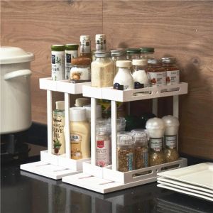 Racks Spice Storage Rack Kitchen Bathroom Sliding Rotating Cabinet Caddy Cupboard Organizer Multifunctional With Non Slip Base